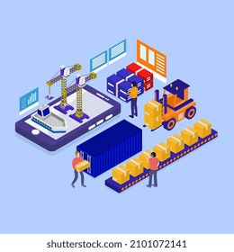 Logistische Technologie isometrisch auf weißem Hintergrund