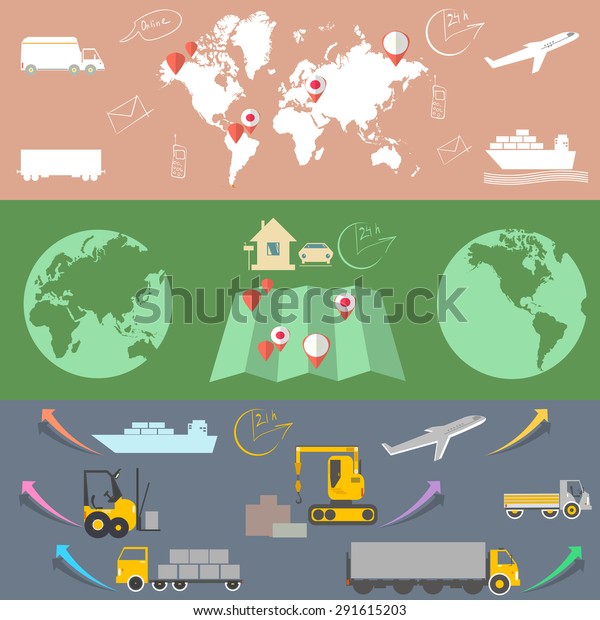 Logistic\
and transport, Logistic concept flat banners\
