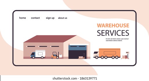 transporte logístico cerca de almacén carga cajas de cartón productos envío concepto de servicio de entrega rápida copia horizontal espacio ilustración vectorial