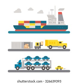 Logistic transportation machinery flat design illustration vector