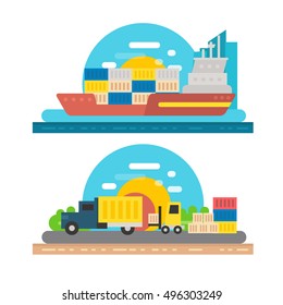 Logistic transportation machinery flat design illustration vector