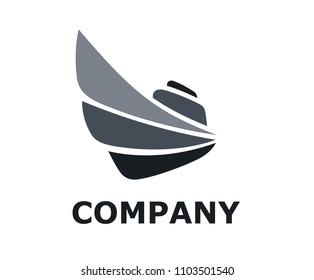 logistic travel ship for shipping import export trade sail over ocean flat design style logo illustration with black grey color
