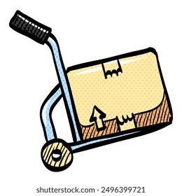 Logistic trolley halftone icon hand drawn color vector illustration