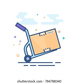 Logistic trolley icon in outlined flat color style. Vector illustration.