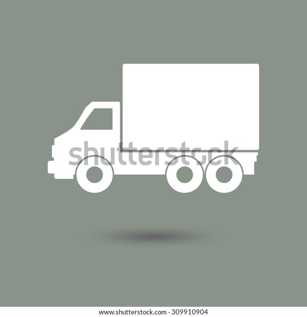 Logistic truck icon in modern\
style with shadow and gray background. Symbol of delivery and\
travel.