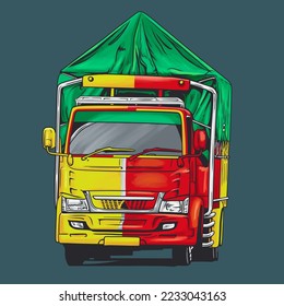 Logistic truck on road hand drawn vector illustration