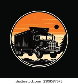 logistic truck silhouette company logo. flat color