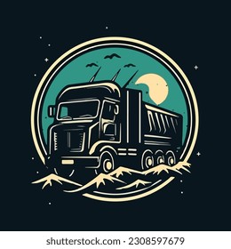 logistic truck silhouette company logo. flat color