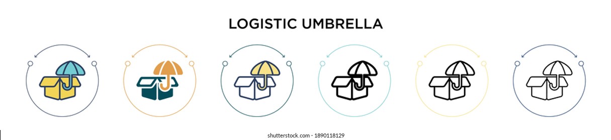 Logistic umbrella icon in filled, thin line, outline and stroke style. Vector illustration of two colored and black logistic umbrella vector icons designs can be used for mobile, ui, web