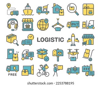 Logistic vector colorful icon set on white background.