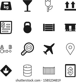 logistic vector icon set such as: natural, position, warning, shipment, commercial, barrel, industrial, export, magnifier, fly, crate, light, local, red, mail, computer, aircraft, sale, beverage
