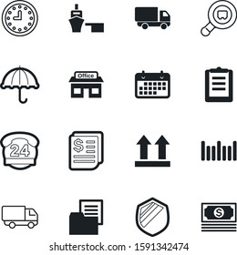 logistic vector icon set such as: timer, papers, list, reminder, app, support, arms, city, style, watch, account, badge, export, care, side, boutique, weather, resistant, freight, tracking