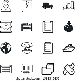 logistic vector icon set such as: direction, 24, geography, cruise, target, water, courier, collection, pack, app, warning, documents, product, assistance, network, satellite, support, sorting, rack