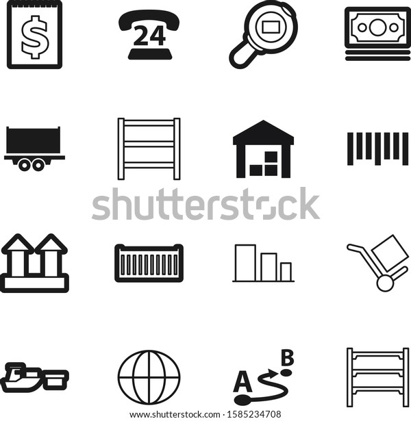 logistic vector icon set such as: distribution,\
back, motion, interface, car, pin, round, day, receipt, earth,\
geography, assistance, scanner, stock, advantages, fast, glass,\
internet, journey,\
find