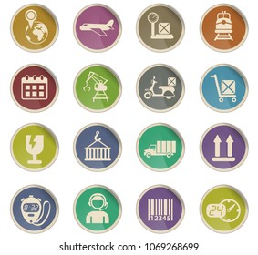 logistic vector icons in the form of round paper labels