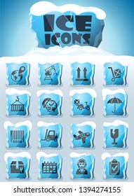 logistic vector icons frozen in transparent blocks of ice