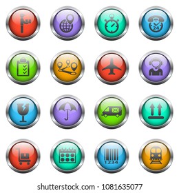 logistic vector icons on color glass buttons