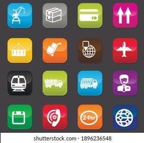 Logistic vector icons for user interface design. Colored buttons on a dark background