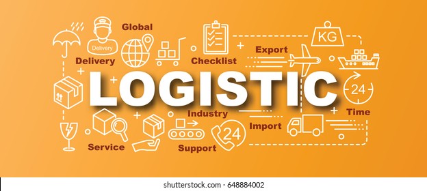 logistisches Vektordesign-Konzept, moderner Stil mit logistischen Symbolen für dünne Linien auf Farbverlauf-Hintergrund