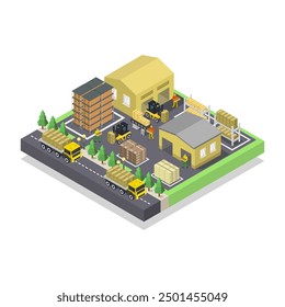 Almacén logístico isométrico ilustrado sobre fondo