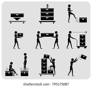 Logistic Warehouse storaging, shipping, transfering and caution of people icon sign symbol pictogram 