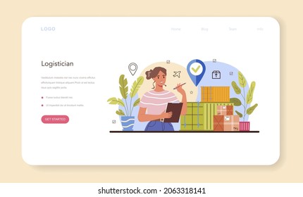 Logistic web banner or landing page. Idea of transportation and distribution. Loader in uniform delivering a cargo. Transportation and delivery service concept. Isolated flat illustration