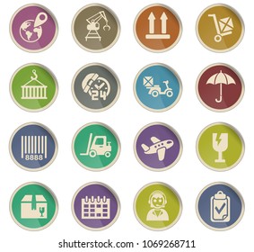 logistic web icons in the form of round paper labels