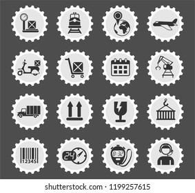 logistic web icons stylized postage stamp for user interface design