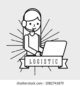 logistic woman operator logistic headset and laptop emblem style