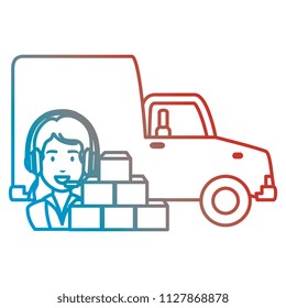 logistic woman worker with boxes and van