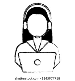 logistic woman worker with headset and laptop