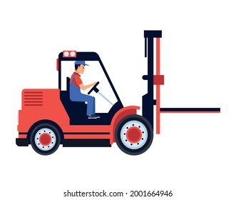 logistic worker driving forklift character