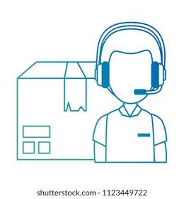 logistic worker with headset and box