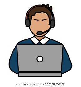 logistic worker with headset and laptop