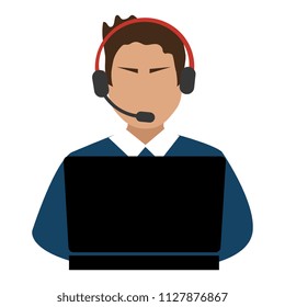 logistic worker with headset and laptop