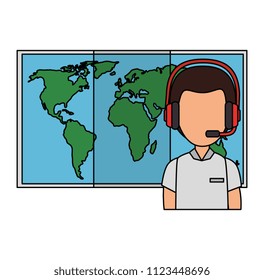 logistic worker with headset and map