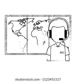 logistic worker with headset and map