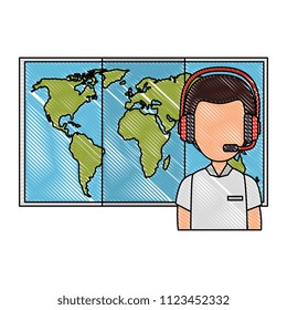 logistic worker with headset and map