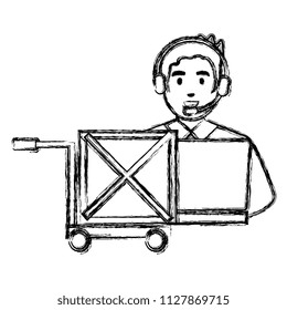 logistic worker with laptop and box