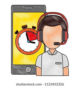 logistic worker with smartphone and chronometer