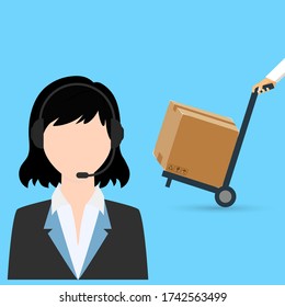 logistician, logistic, delivery call center operator avatar flat icon. Customer service and communications, customer support, telephone assistance, information, solutions. Vector