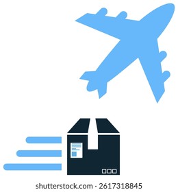 Logistics air delivery icon vector for air cargo, express freight, and package transport. Ideal for fast shipment, air supply chain, and global express logistics service illustration.