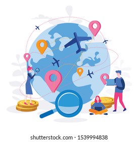 Logistics around the world in plane or airlines, profit of business  Vector illustration.for web banner, infographics, mobile website. Landing page template. 