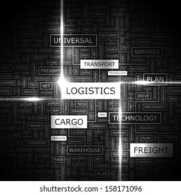 LOGISTICS. Background concept wordcloud illustration. Print concept word cloud. Graphic collage with related tags and terms. Vector illustration. 