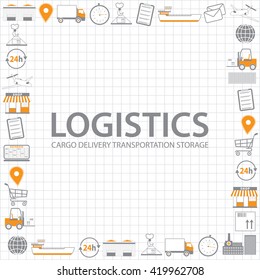 logistics background, logistics icons in grey and orange colors