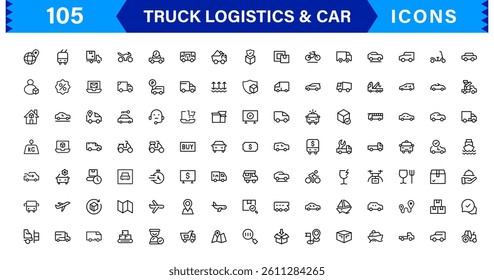 Logistics and Car Services with Detailed Truck and Vehicle Icons. Ideal for Business Solutions, Fleet Operations, and Transportation Design.