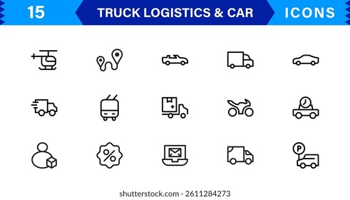 Logistics and Car Services with Detailed Truck and Vehicle Icons. Ideal for Business Solutions, Fleet Operations, and Transportation Design.