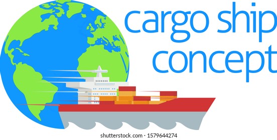  Logistics cargo container ship in front of a world planet earth globe concept