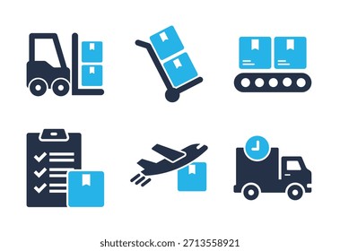 Logistics and Cargo Handling icon set. Solid glyph series icons