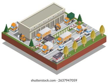 Logistics center. Isometric. Isolated on white background. Vector illustration.